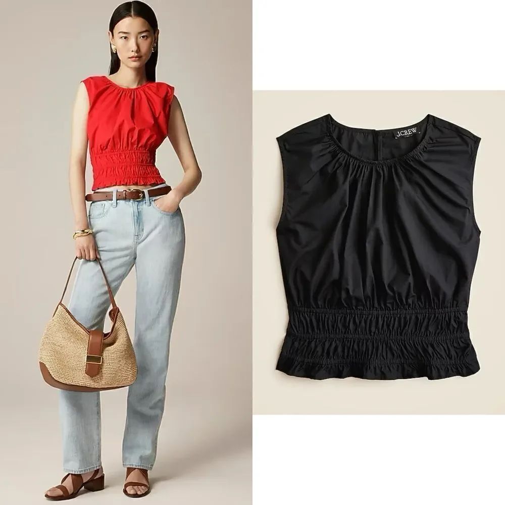 NWT J CREW Hyacinth top in cotton poplin in black